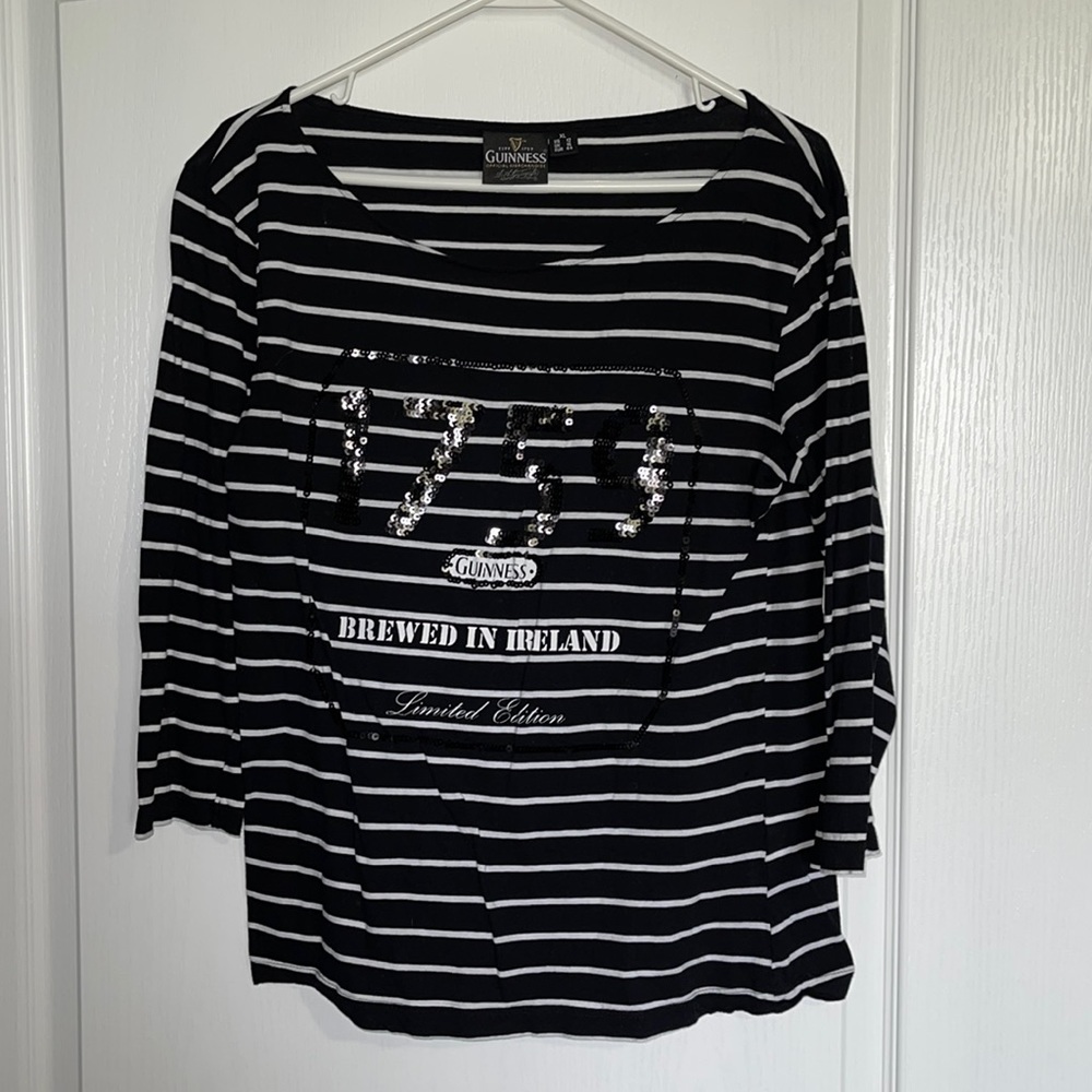 Women’s XL black & white w/ sequins Guinness top (bought @ Guinness distillery).